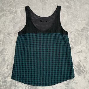 Jenni Kayne Sleeveless Blouse Womens Small Black Green Gingham Casual Classic
